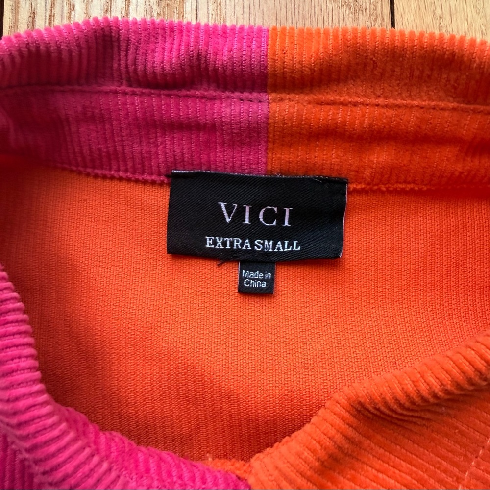 Vici Vibrant Pink, Orange, and Cream corduroy Button Down Shirt - Picture 2 of 5